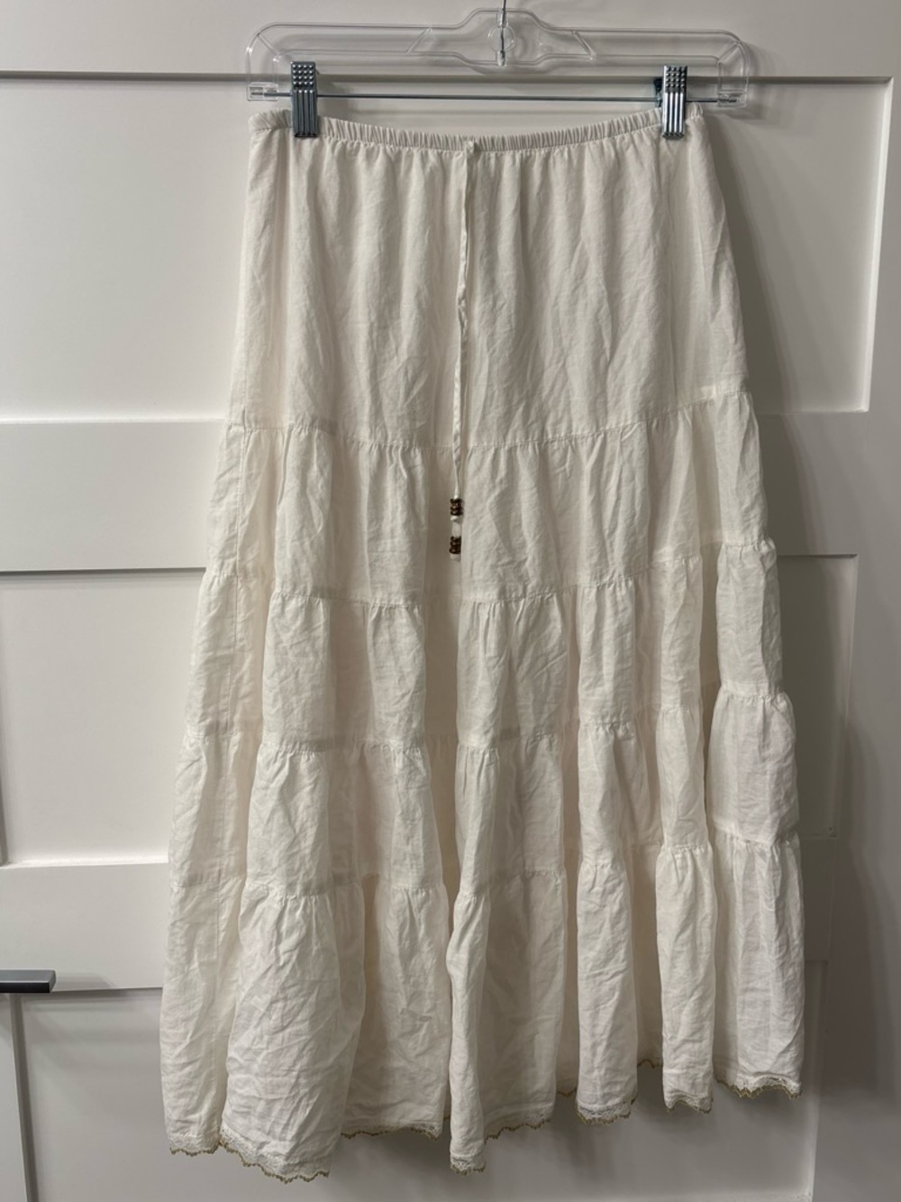 Boho Cream Tiered Maxi Skirt with Drawstring Waist